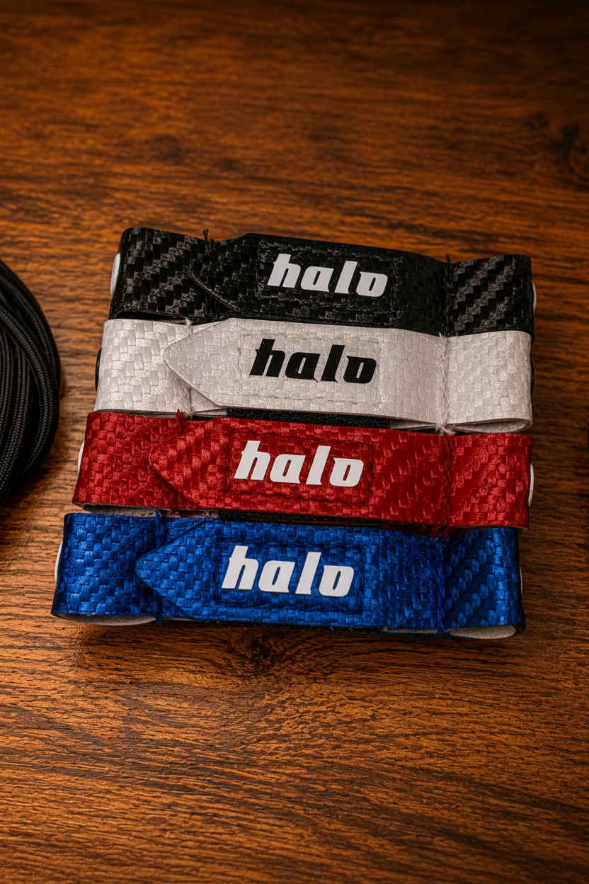 Closeup of stock colors for Halo Hockey Micro Posi-Lock goalie toe ties