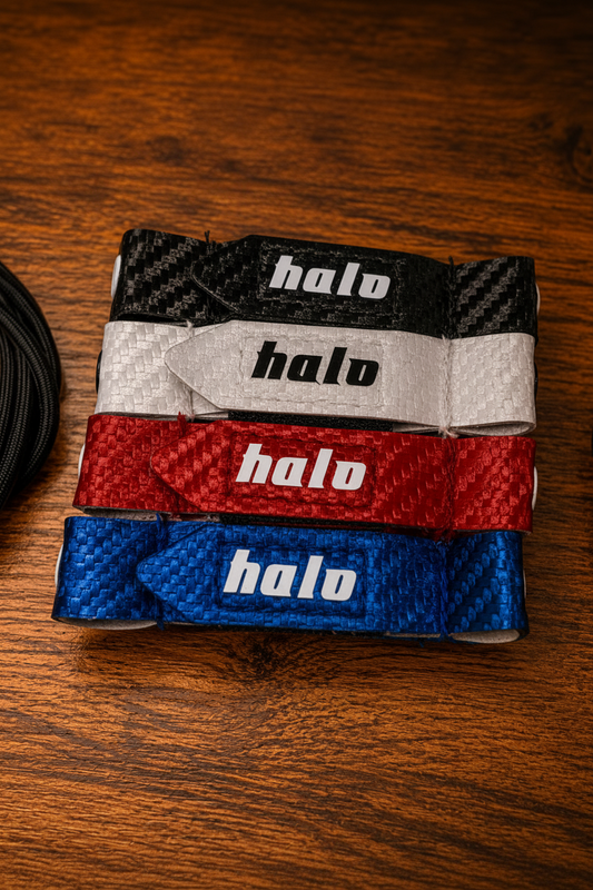 Closeup of stock colors for Halo Hockey Micro Posi-Lock goalie toe ties