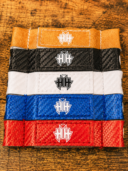 Closeup detail of Halo Hockey Posi-Lock goalie toe ties in five stock colors