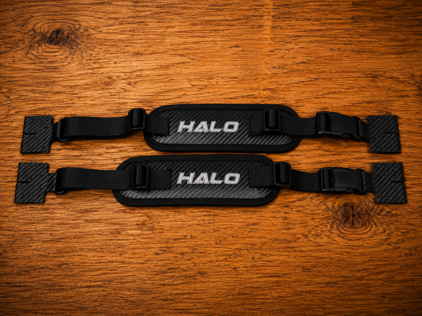 Overview of black Halo Hockey Rotation Doctor goalie pad straps