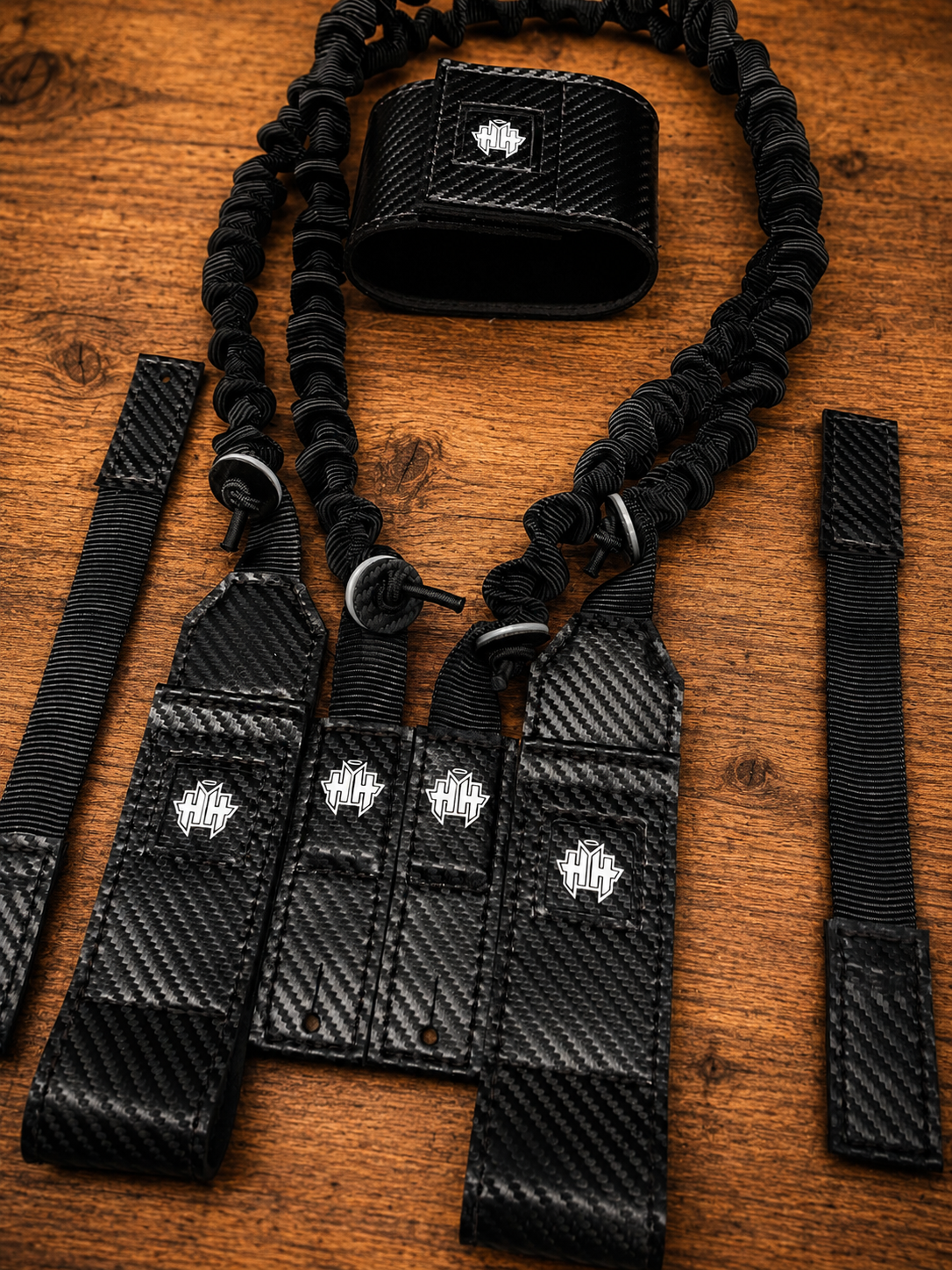 Closeup detail view of Halo Hockey Suspenders 2.0 goalie bungee suspenders shown with center strap option